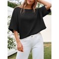 thumbnail image 3 of Jersey Cicky Bell para mujer, media manga, cuello barco, de gran tamaño, negro, 3 of 6