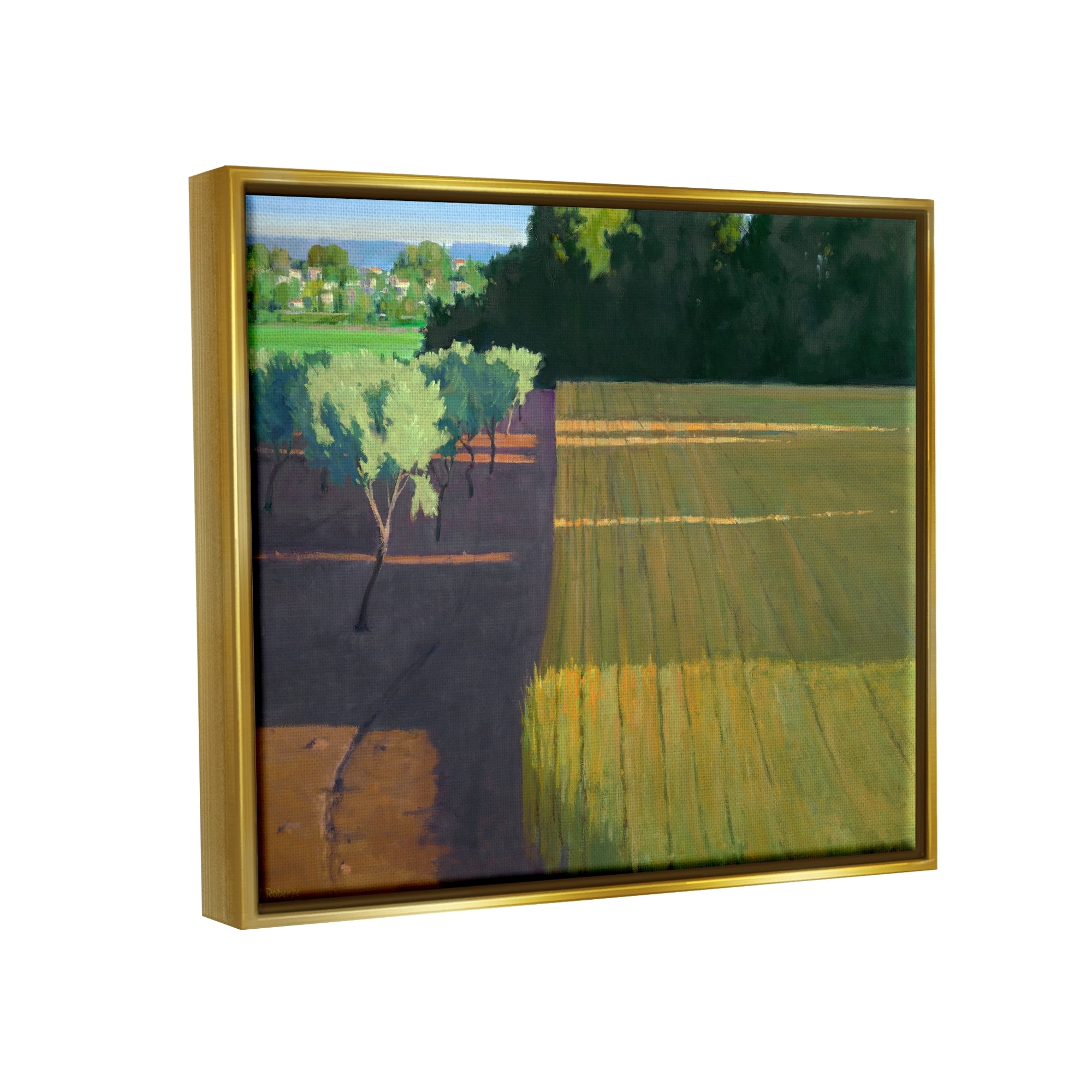 Stupell Industries Orderly Orchard Farm Land Vast Grassland Field Graphic Art Metallic Gold Floating Framed Canvas Print Wall Art, Design by Ian Roberts