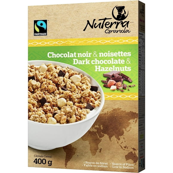 NuTerra Granola - Dark Chocolate & Hazelnut Cereal | 400g | Wholesale Pack | 32 units | Fairtrade