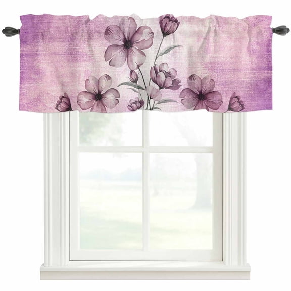 Pink Flower Window Valance Curtain Floral Branch Leaves Rod Pocket Valance for Windows Short Curtain for Living Room, Bedroom & Kitchen Window Decor 42x12in