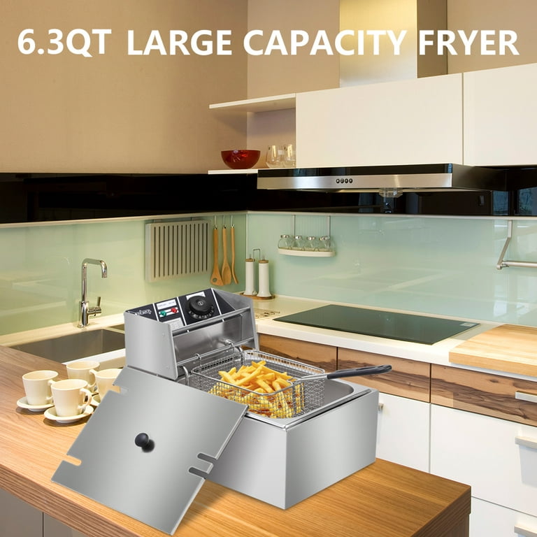 Electric Deep Fryer with Basket, 6L 2500W Stainless Steel Single