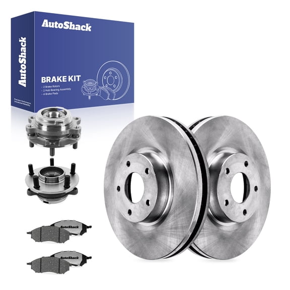 AutoShack Front Brake Rotors, Ceramic Pads & Hub Bearing Assemblies for Nissan, Murano 2011, AWD FWD V6 3.5L - 12.59" (319.7 mm), 5-Lug
