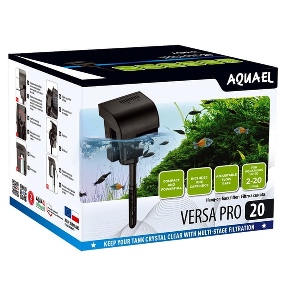 Aquael Versa Pro 20 Hang-On-Back Aquarium Filter, Up to 20 Gallons, 84.5 GPH