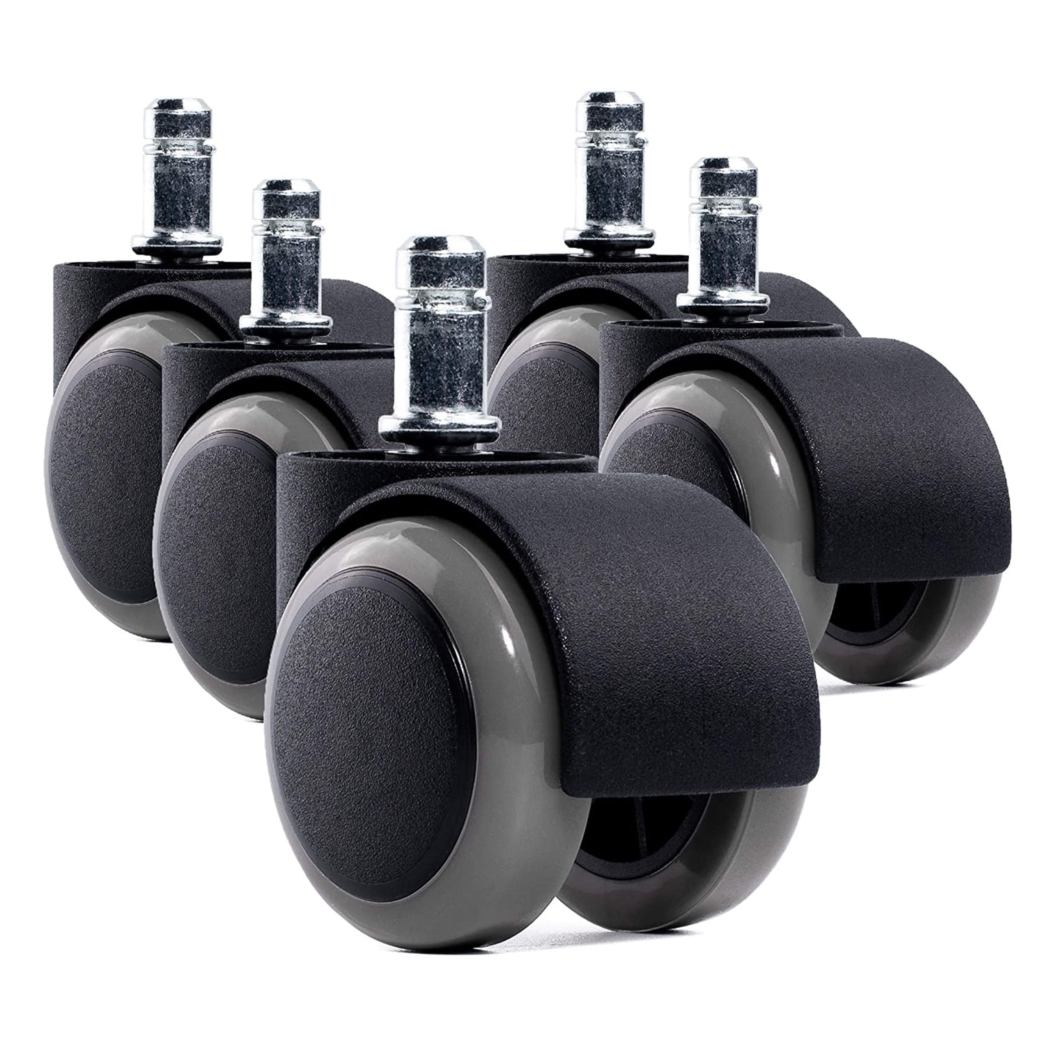 5PCS Office Chair Casters Floor Protecting Rubber Castor Wheels With Standard Stem Can Protect Hardwood Laminate Tile Slate And All Other Hard Floor Surfaces Black
