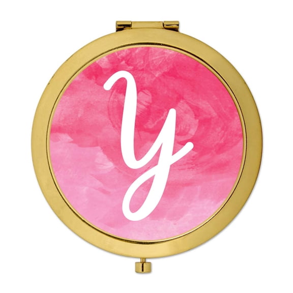 Koyal Wholesale Gold Compact Mirror Bridesmaid's Wedding Gift, Blush Pink Watercolor, Monogram Letter Y, 1-Pack