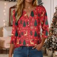 thumbnail image 2 of larppty Christmas Shirts for Women 3/4 Length Sleeve Tops Henley Neck T Shirts Xmas Gifts (Red, XL), 2 of 9