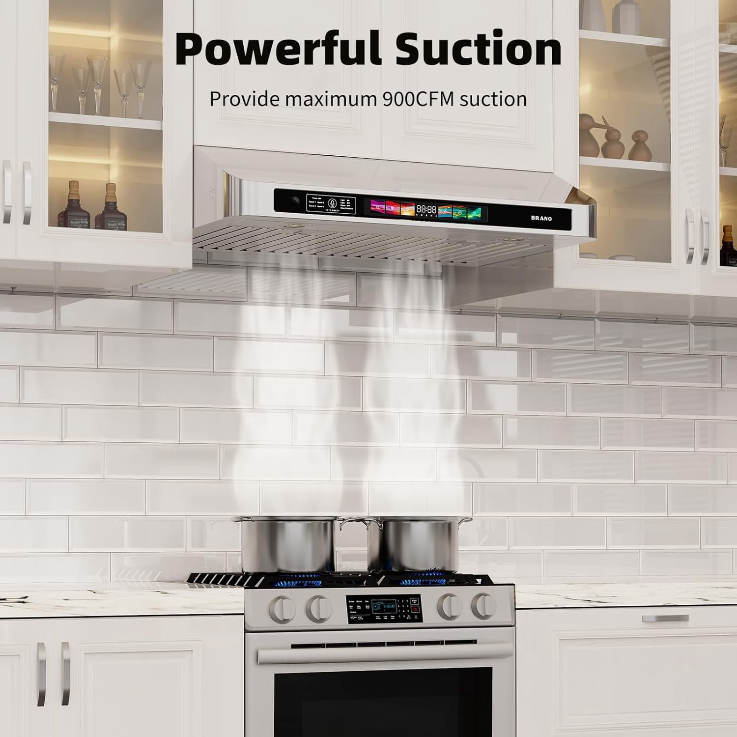 30 Inch Under Cabinet Range Hood with Voice/Gesture/Touch Control, 900 CFM Kitchen Vent Hood with 4-Speed Exhaust Fan, Stainless Steel Stove Hood with LED Lights, Baffle Filters