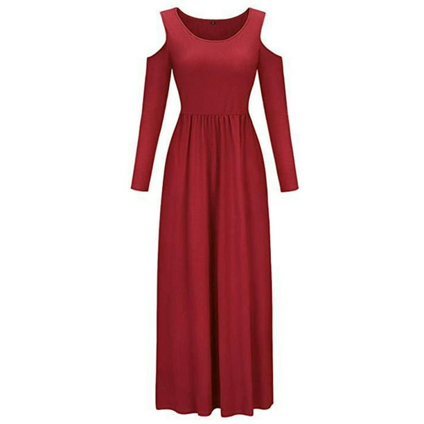 Vestido Largo Elegante de Manga Larga Recto de Color Liso Con Hombros Descubiertos Para Mujer Odeerbi ODB114202