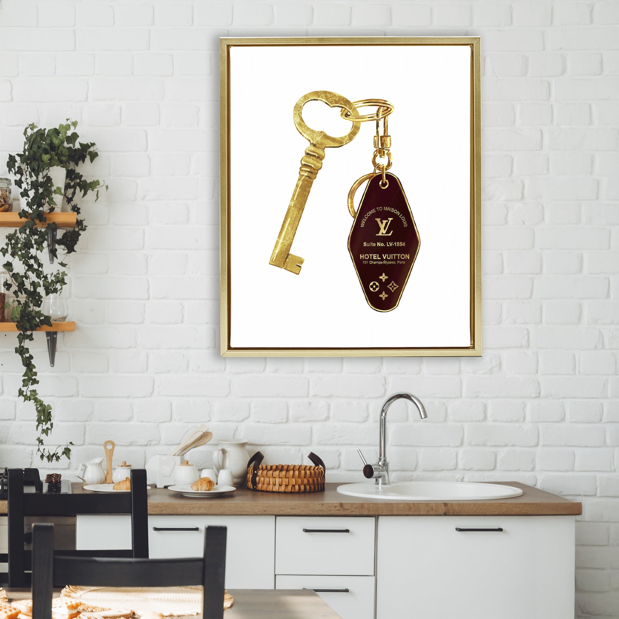 Glam Gold Key Fashion Gold Framed Floater Canvas Wall Art, design by Ziwei Li