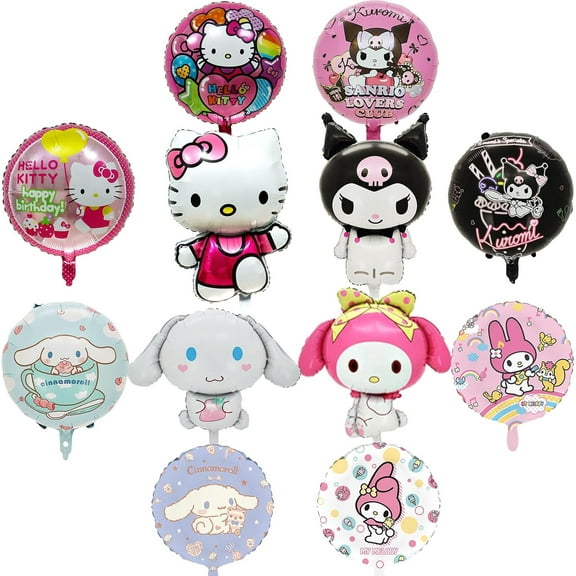 Kitty Birthday Party Supplies, 12Pcs Foil Balloons for Kawaii Party Decorations, Kitty Party Foil Balloons for Girls Kids Favors