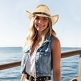 thumbnail image 2 of WoWstyle Cowgirl Hat for Women Men, Western Straw Cowboy Hats Packable Wide Brim Beach Summer Sun Cap with Decorative Band, 2 of 7