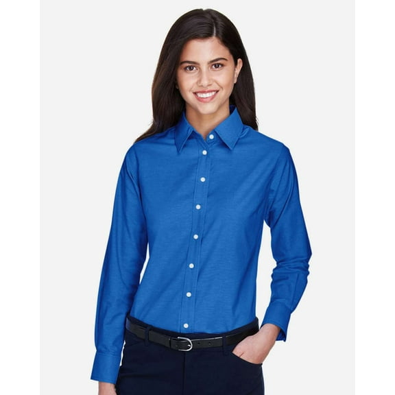 Harriton M600W Women's Long Sleeve Oxford Dress Shirt-French Blue-3XL