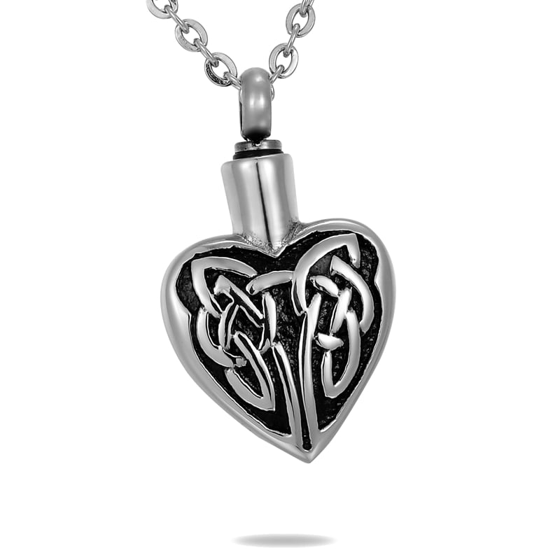 Aromita Jewelry Black Celtic Knot Heart Stainless Steel Cremation