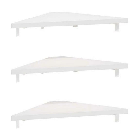 Triangle Corner Floating Shelf, Wall Mounted Display Rack, White, Set Of 3