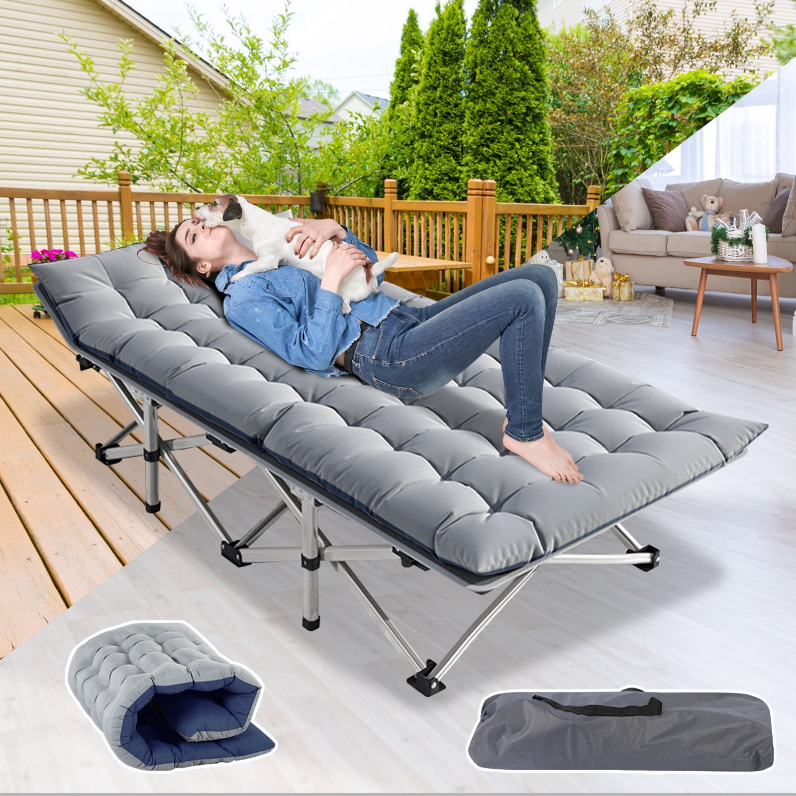 Lilypelle Folding Camping Cot with Camping Mattress & Pillow, Camping