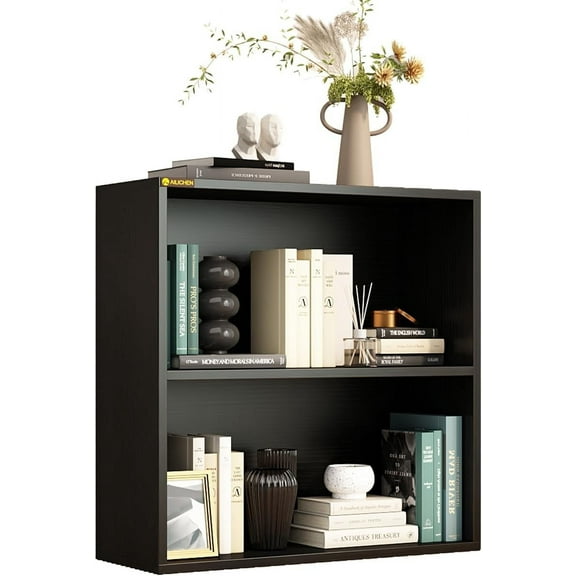 2 Tier Bookshelf Display Storage and Organizer，2 Shelf Bookcase in White, Low Bookshelf for Home Office or Living Room,Open Storage Bookcase Display Storage Cabinet Shelf, Black