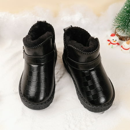 

Toddler Kids Boys Girls Gingham Striped Pattern Softness Winter Snow Boots Shoes