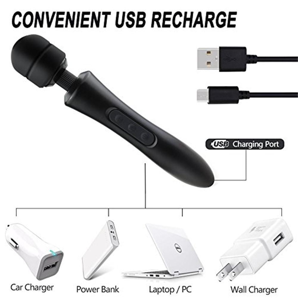Happon Personal Wand Massager, USB Rechargeable Electric Massager, Relieve Back, Neck & Muscle Pressure (Black)