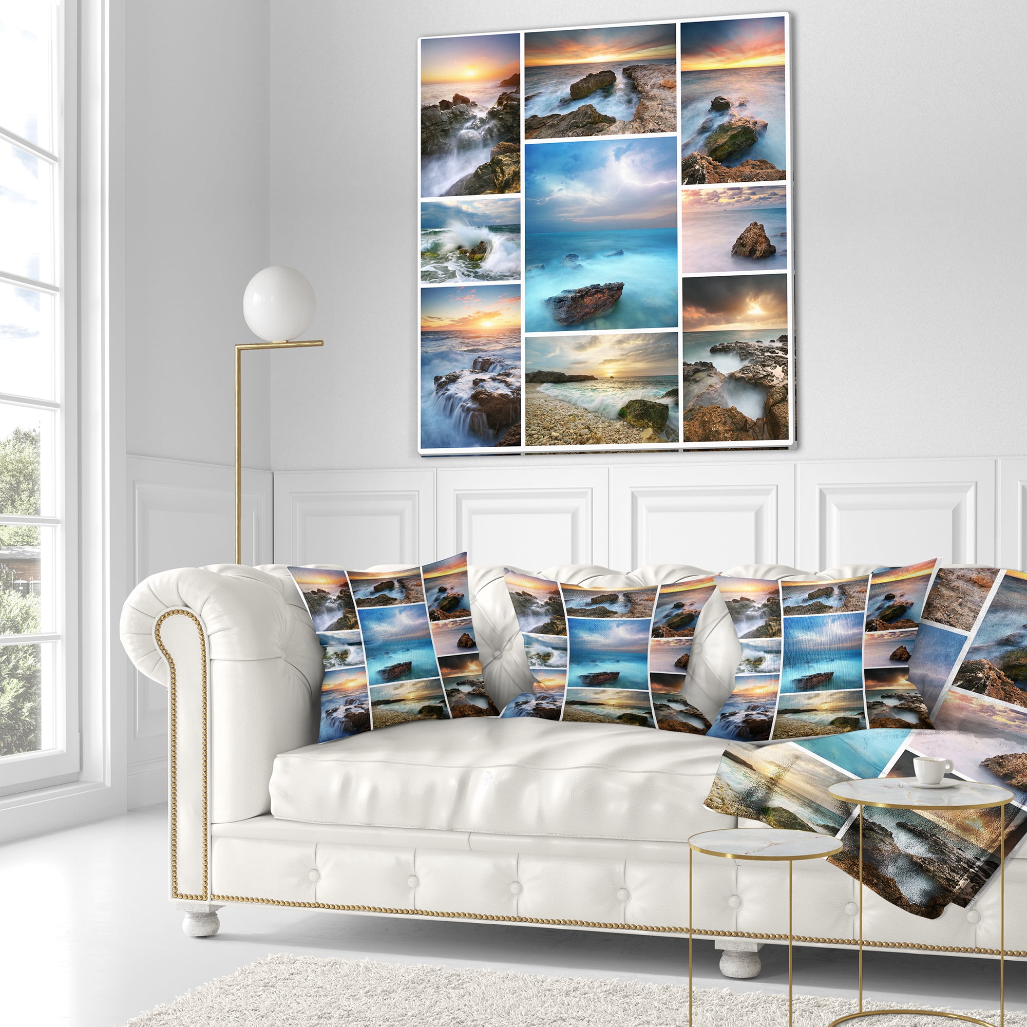 Designart Sea and Shore Collage - Seascape Photography Throw Pillow - 18x18