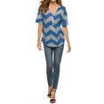 thumbnail image 6 of Hibeli Women Stripes Print Zip Up V Neck Short Batwing Sleeves Summer Tunic Top, 6 of 6