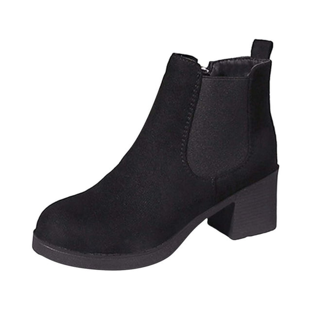 Bottes Martin Noires pour Femmes à Talon Épais, Bout Rond, en Suède, Noires, pour l'Automne et l'Hiver, Mode