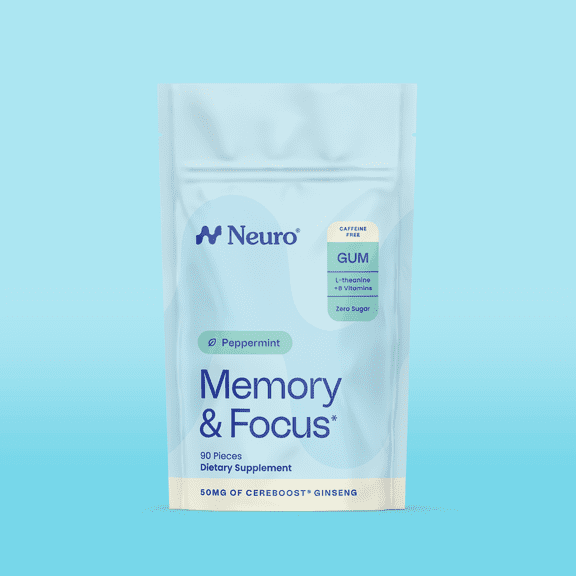 Neuro Memory & Focus Peppermint Gum Bulk Pack - Nootropic Gum w/ Vitamin B12, Vitamin B6, L-Theanine & Gingseng Extract - Natural Brain Support Supplement - Vegan, Caffeine & Sugar Free Chews (90ct)