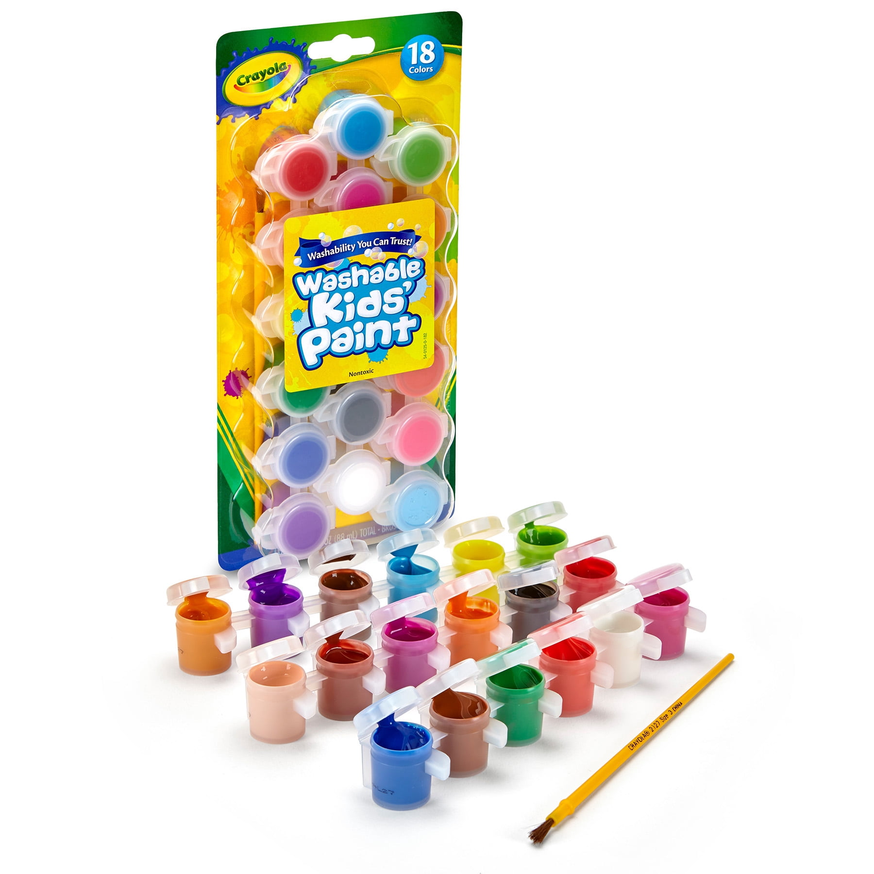 Crayola Washable Kids Paint Set & Paintbrush, 18 Count, 6 Sets