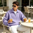 thumbnail image 5 of Fashion Sweatshirts for Men Quarter Zipper Sweatshirt No Hood Man Gym 1/4 Zip Long Sleeve Fall Polo Sweaters Light Purple M, 5 of 5
