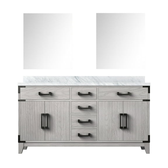 Harbor 60 in W x 22 in D White Oak Double Bath Vanity, Carrara Marble Top and 28 in Mirrors