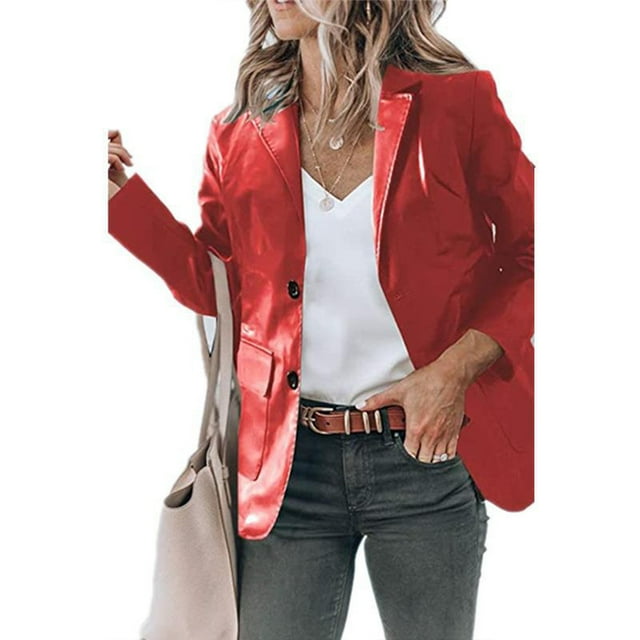 Chaqueta femenina Ticfox de cuello vuelto un solo pecho Manga larga transpirable moda Rojo S