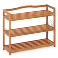 thumbnail image 1 of Costway 3-Tier  Wood Shoe Rack Solid Acacia Wood Shoe Shelf with Side Metal Hooks, 1 of 10