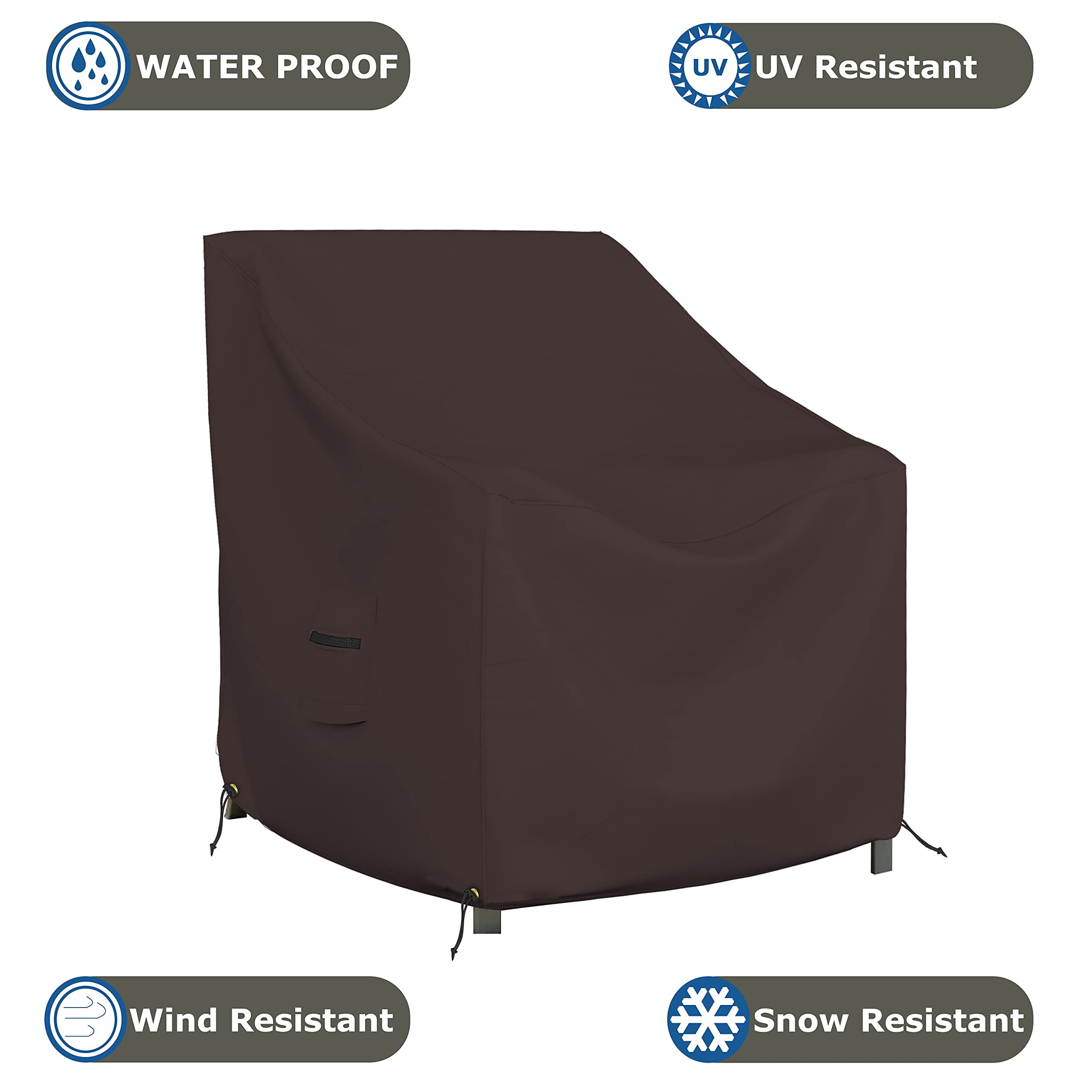 COVERS&ALL Outdoor Chair Cover, 12 Oz Waterproof UV & Weather Resistant Patio Furniture Sofa Cover for Outdoor Outside Seating Lawn Garden, with Air Vents & Drawstrings (32"W x 37"D x 36"H, Coffee)