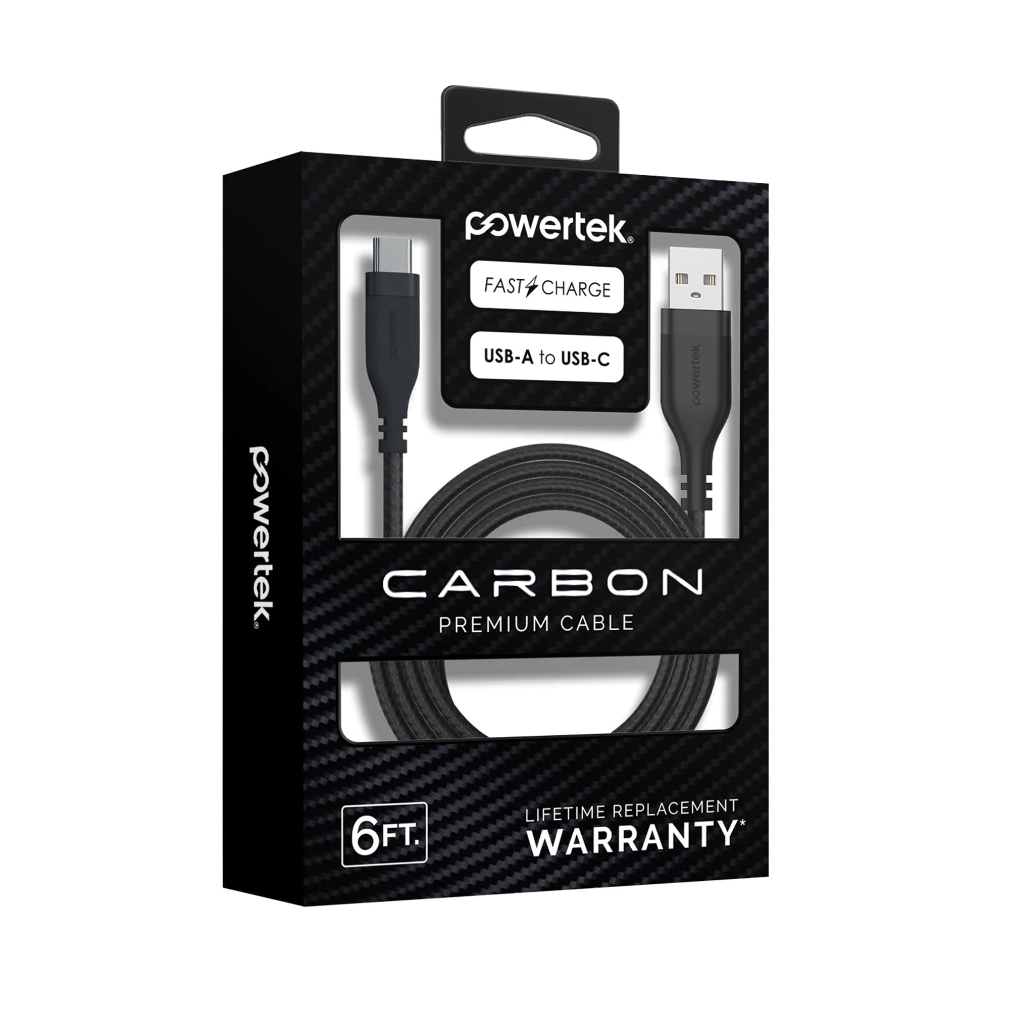 Powertek USB-A to USB-C (Type-C) Charging Cable, Carbon Design Texture, 6 ft, Black