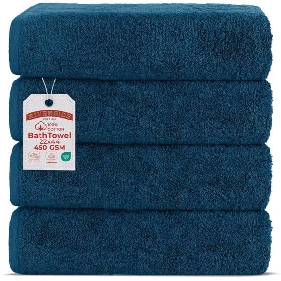 RIVERSIDE Cotton Bath Towels 22 x 44 Set of 4 Soft 450 GSM Quick Dry and Lightweight for Bathroom Spa - Dark Blue