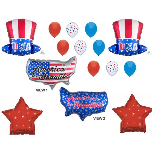 4th of July America Beautiful Uncle Sam Hat Celebrate Patriotic Party Balloons Decorations