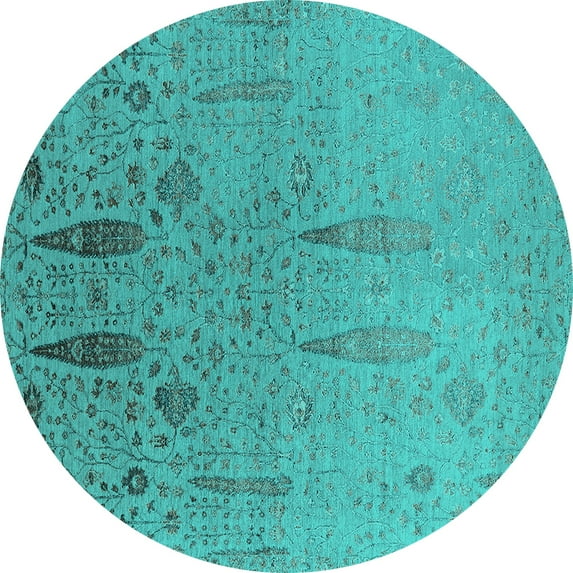 Ahgly Company Indoor Round Oriental Turquoise Blue Industrial Area Rugs, 8' Round