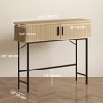 thumbnail image 3 of HOMCOM Table Console Étroite avec Portes Coulissantes à Tambour à Lattes, Chêne, 3 of 10