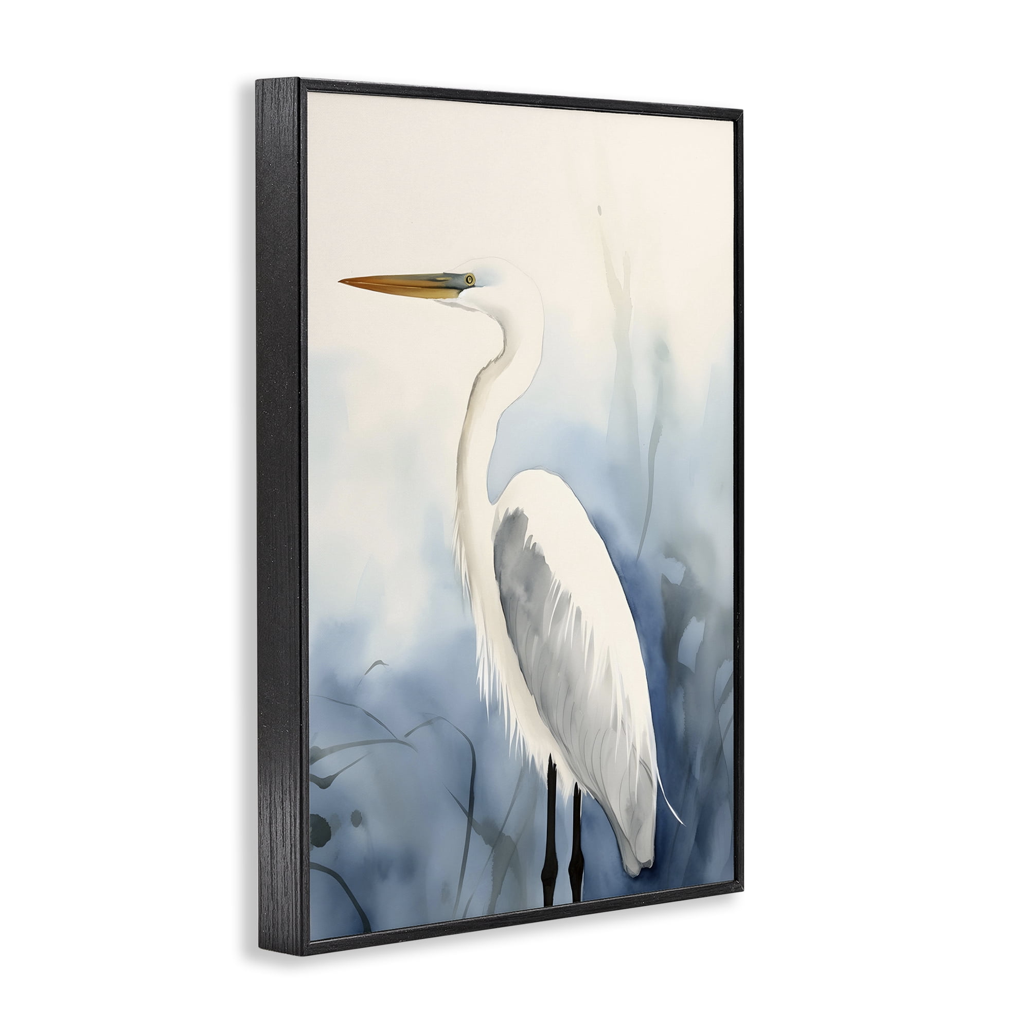 Stupell Industries Egret Beach Bird Animals & Insects Painting Black Framed Art Print Wall Art, 12 x 18