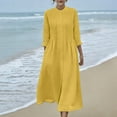 thumbnail image 2 of purcolt Womens Pleated Midi Dress Cotton Linen Button Down Long Sleeve Shirt Dress Summer Beach Casual Flowy Long Dresses, 2 of 9