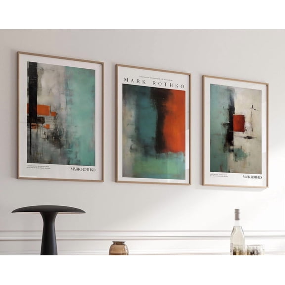 Luvia Set Of 3 Mark Rothko Prints - Modern - Green - Mark Rothko Inspired Poster, Modern Wall Decor Set 3 Prints 8x12 UNFRAMED