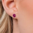 thumbnail image 3 of Gem Stone King 14K White Gold Red Created Ruby Double Notch Stud Earrings | 2.70 Cttw | Gemstone July Birthstone | Oval 8X6MM | Gold Earrings for Women Men, 3 of 6