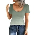 thumbnail image 2 of Fulijie Short Sleeve T Shirt For Ribbed,No Boundaries Ribbed Short Sleeve Shirt,Womens Tops,Women Short Sleeve Scoop Neck Ribbed Fitted Knit Shirt Basic Tight TShirts Henley Gradient Summer Tops, 2 of 4