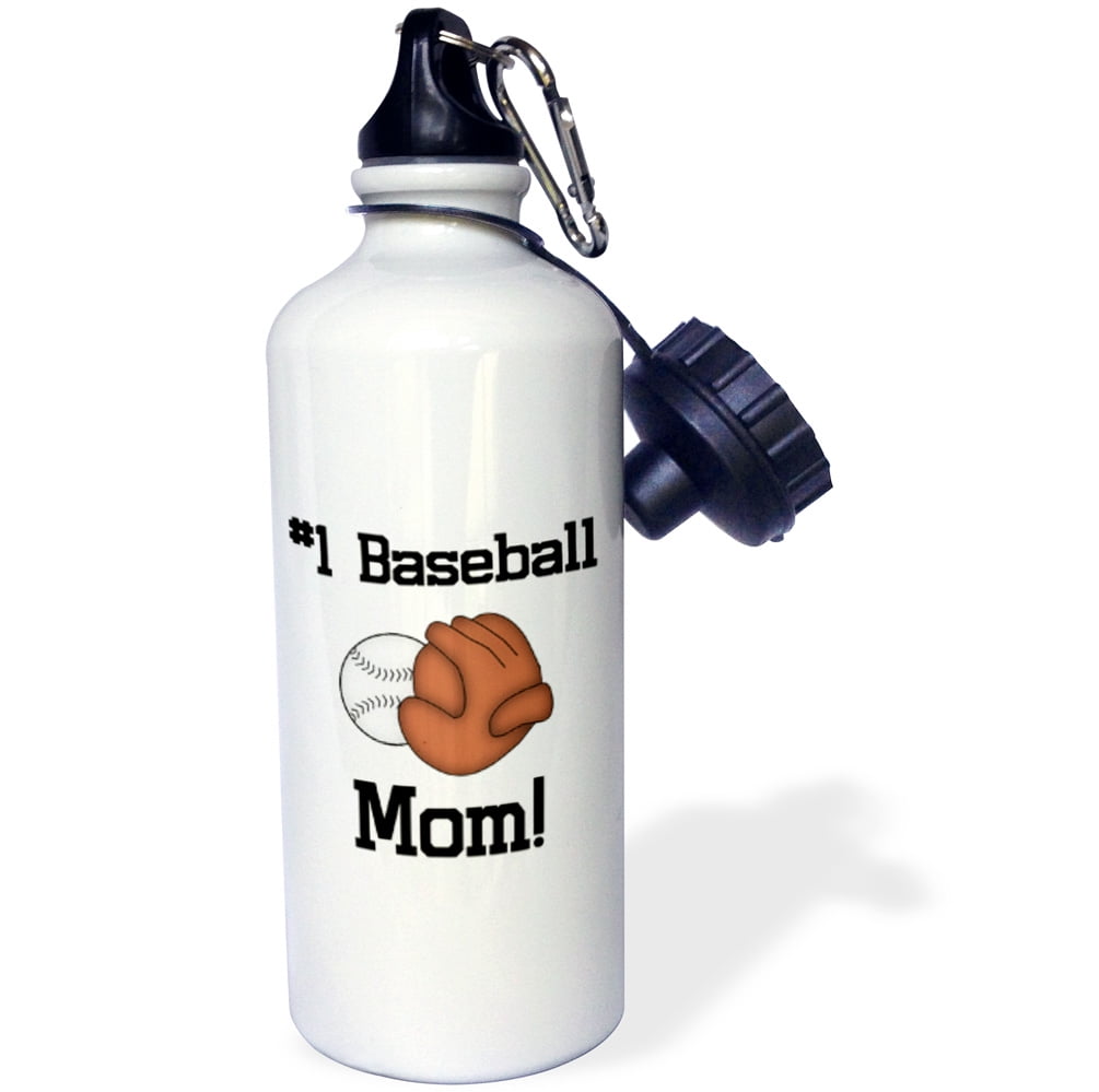 3dRose Baseball and Baseball Mitt With #1 Baseball Mom, Sports Water Bottle, 21oz by 3dRose