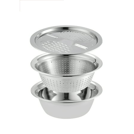 

1111Fourone Stackable Stainless Steel Strainer and Mixing Basin Set Kitchen Strainer Rice Washing Basin Salad Strainer Bowl Set Rice Strainer Set for Kitchen Restaurant Cooking