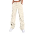 thumbnail image 2 of Women's High Waisted Cargo Pants Travel Y2K Streetwear Baggy Stretchy Pants with 6 Pockets Beige XS, 2 of 6