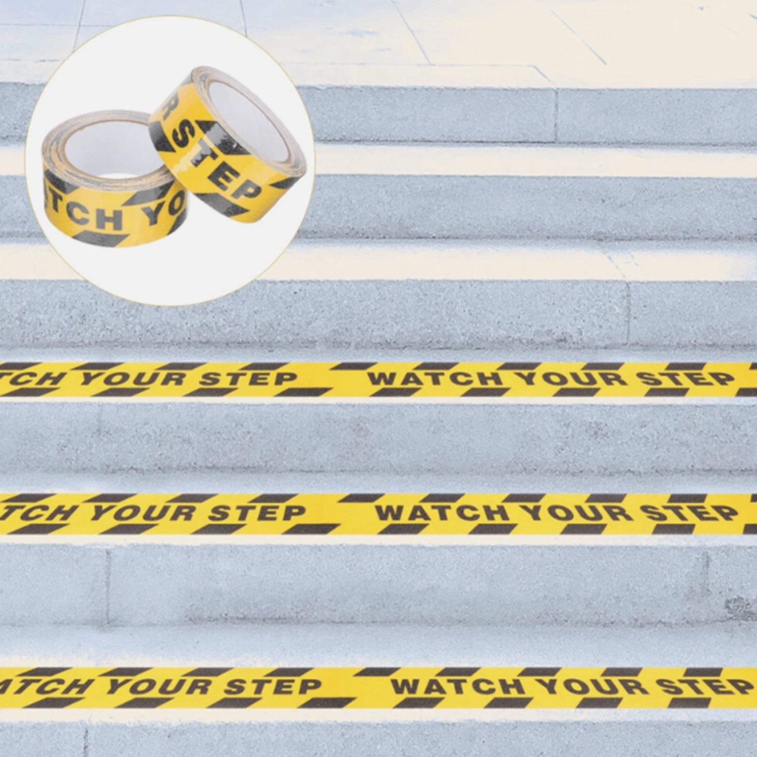 3 Pack Watch Your Step Safety Floor Tape 2 x 196 Inch – Non Slip Warning Adhesive Tape for Stairs Walkways Ramps, Indoor Outdoor Anti Skid Grip Strip