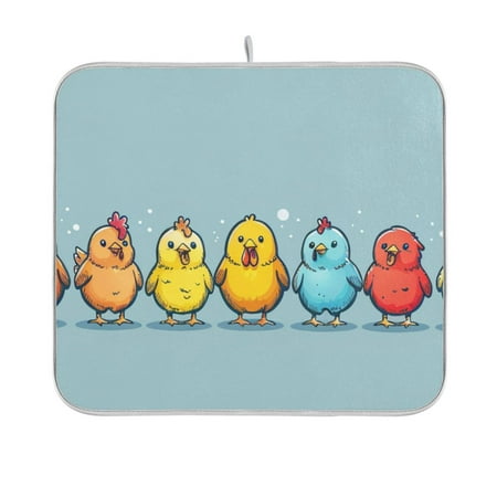 

Colorful Chicken Stay in Line Dish Drying Mat Absorption Pad Kitchen Drainer for Counter Dinning Table 16 x 18