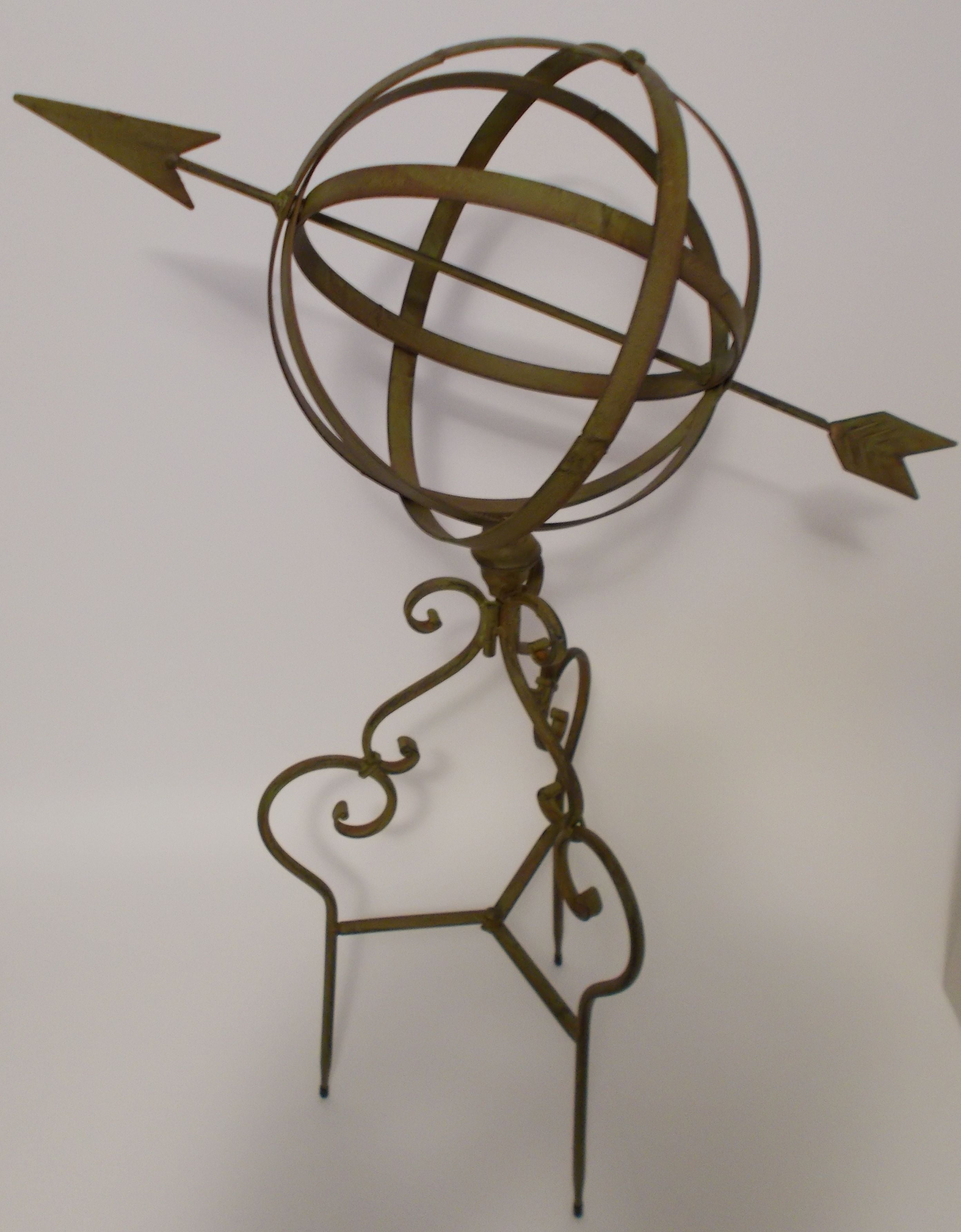 Large Metal Garden Sphere with Arrow and Stand