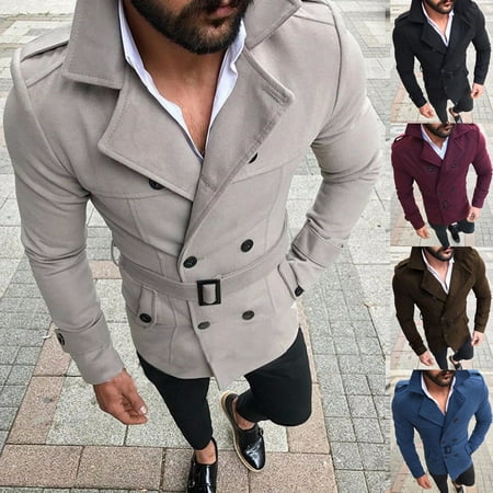 - Mens Retro Wool Warm Trench Coat Reefer Jackets Double Breasted Peacoat Overcoat