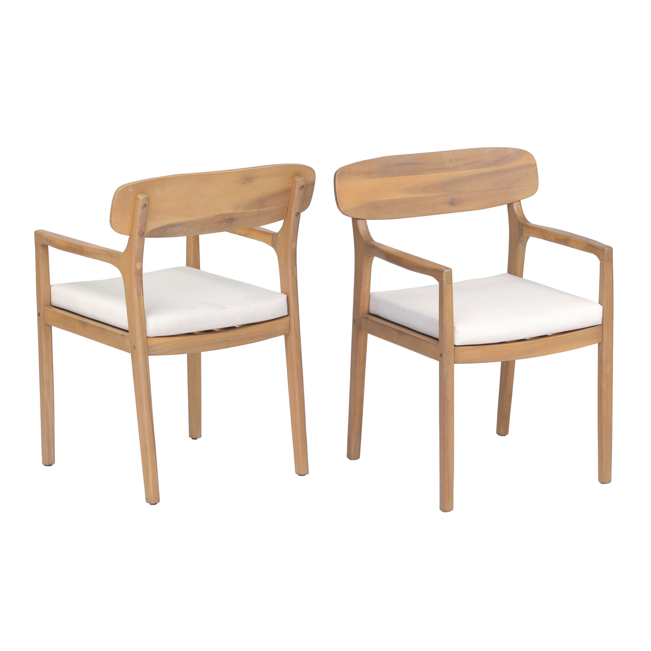 Christopher Knight Home Modern Acacia Wood Outdoor Dining Chairs with Cushions, Light Teak+Beige, Set of 2